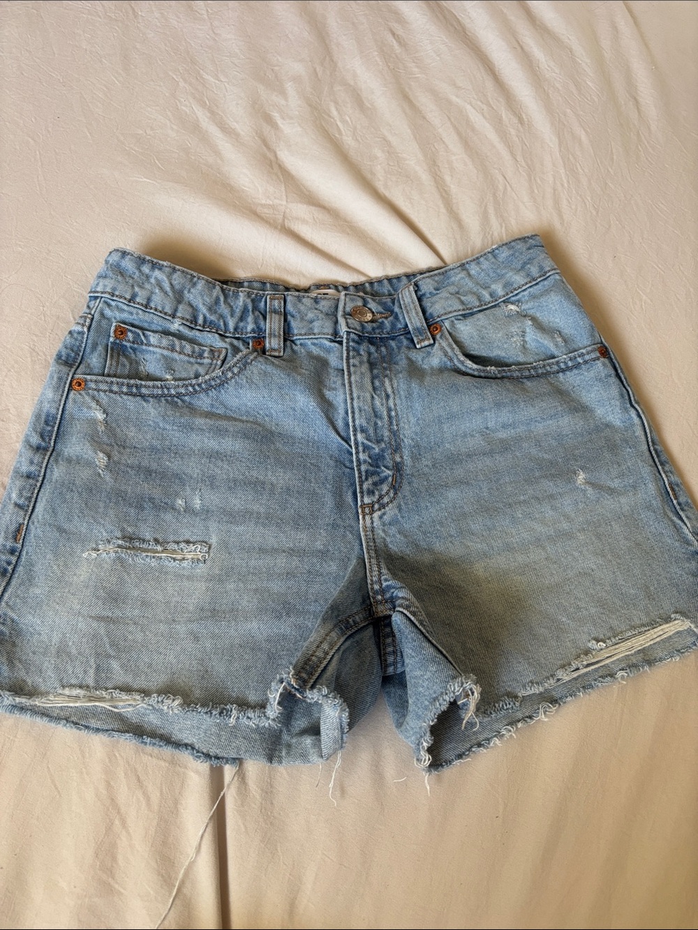 Garage Light Blue Distressed Denim Shorts